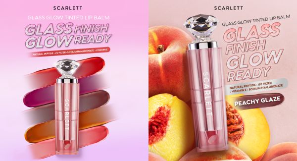 Scarlett Glass Glow Tint Lip Balm Lip Care 3-in-1 dengan Warna Cerah Alami