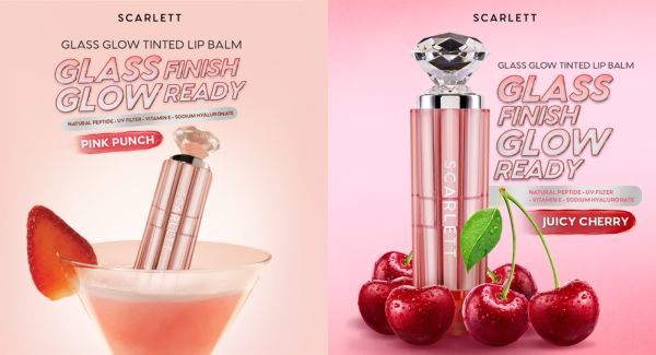 Scarlett Glass Glow Tint Lip Balm Lip Care 3-in-1 dengan Warna Cerah Alami